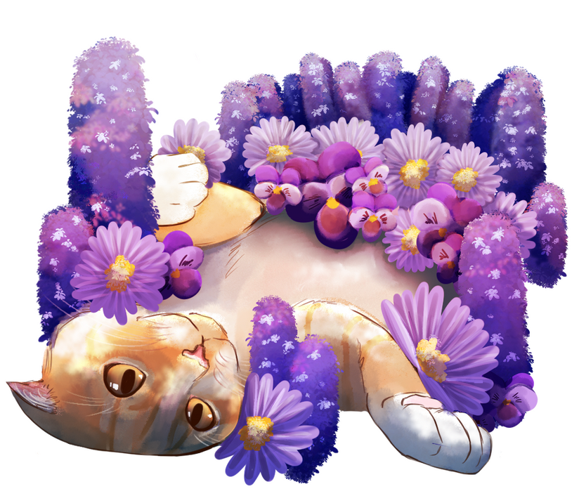 Pet Cat with Birthmonth Flowers